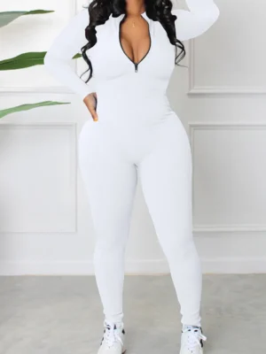 Casual Sportswear Zipper Collar Regular Jumpsuits