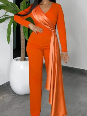 Casual Elegant V Neck Straight Jumpsuit