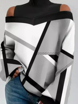 Casual Tops Geometric Backless Contrast Turtleneck