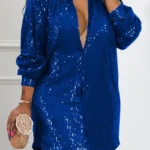 Casual Sequins Shirt Collar Shirt Dress