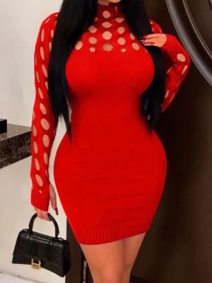 Sexy Hollowed Out Turtleneck Pencil Skirt Dress