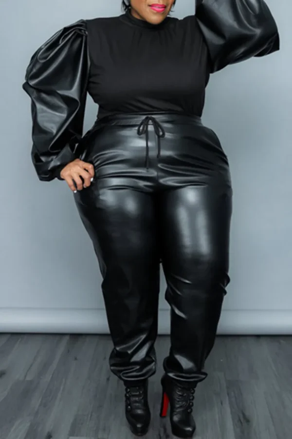 Casual Half A Turtleneck Plus Size Two Pieces