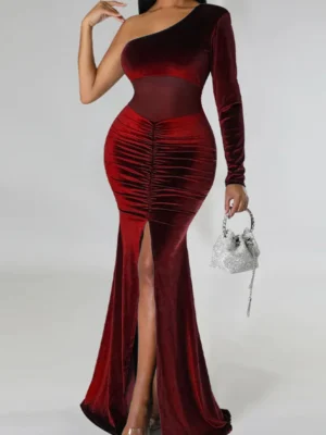 Elegant Fold Oblique Collar Trumpet Mermaid Dress