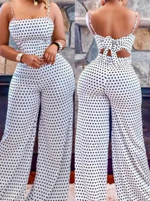 Fashion Asymmetrical Polka Dot Sleeveless Slip Jumpsuits