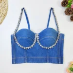 Cowboy Sexy Backless Beading Rhinestone Spaghetti Strap Top