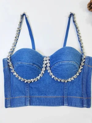 Cowboy Sexy Backless Beading Rhinestone Spaghetti Strap Top