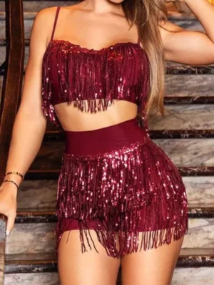 Sexy Solid Sequin Straight Sleeveless Two-Piece