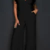 Casual Elegant Solid Pocket V Neck Regular Jumpsuit