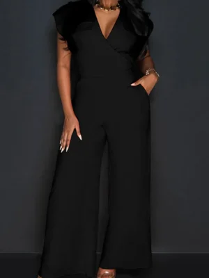 Casual Elegant Solid Pocket V Neck Regular Jumpsuit