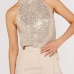 Casual Hollowed Out Sequins Half A Turtleneck Top