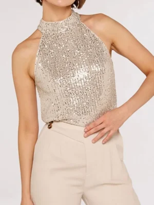 Casual Hollowed Out Sequins Half A Turtleneck Top