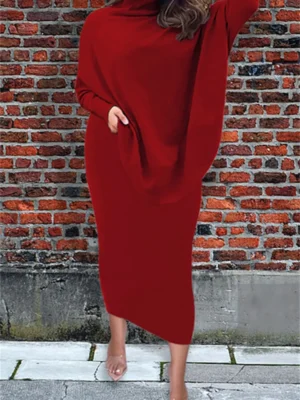 Fashion Casual Slit Asymmetrical Turtleneck Long Sleeve Two Piece