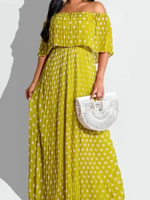 Fashion Casual Dot Print Backless Off the Shoulder Long Dress