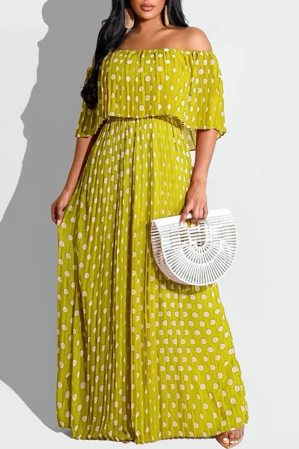 Fashion Casual Dot Print Backless Off the Shoulder Long Dress