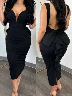 Casual Daily Elegant Backless Bow Spaghetti Strap Dress