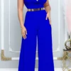 Celebrities Fold With Belt V Neck Loose Jumpsuit