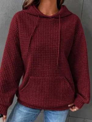 Casual Solid Hooded Collar Tops