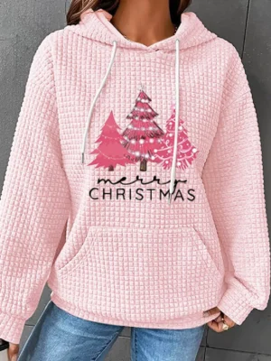 Casual Christmas Tree Hooded Collar Long Sleeve Fall Sweatshirt