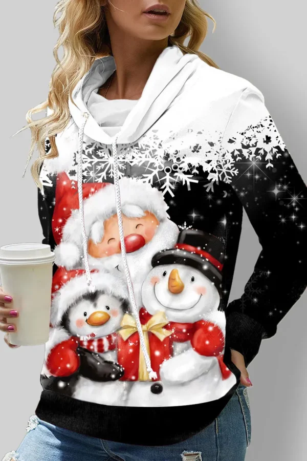 Casual Print Hooded Collar Tops