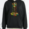 Black Street Vintage Print Hooded Collar Tops