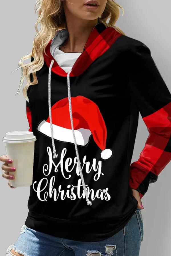 Casual Print Hooded Collar Tops