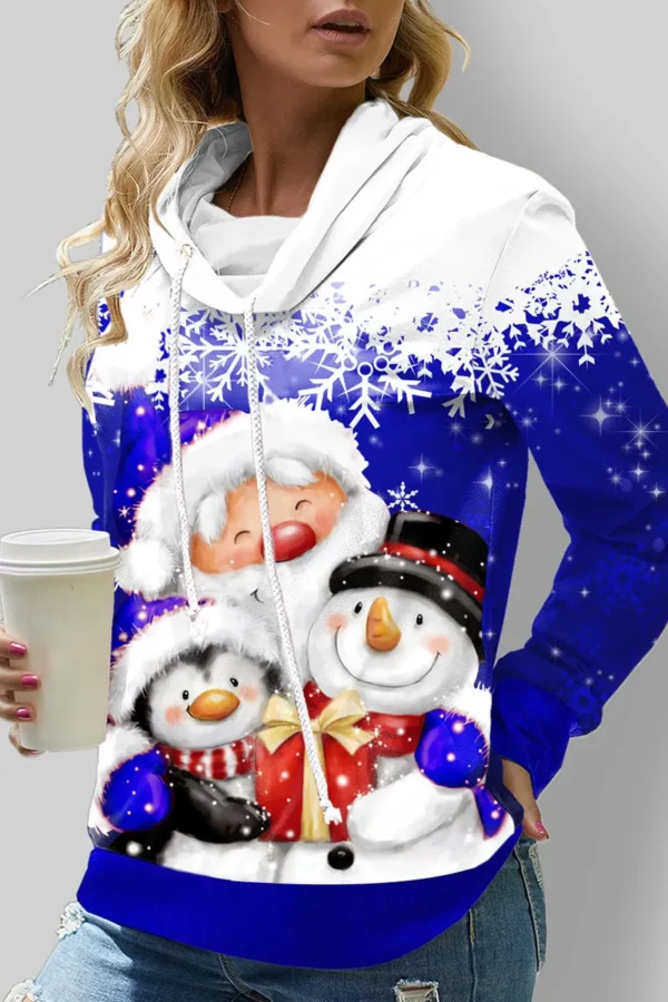 Casual Print Hooded Collar Tops