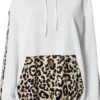 Black Casual Leopard Print Pocket Hooded Tops