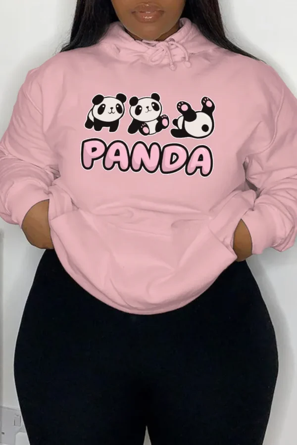 Pink Cute Print Hooded Collar Tops
