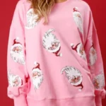 Casual Santa Claus Sequins O Neck Tops