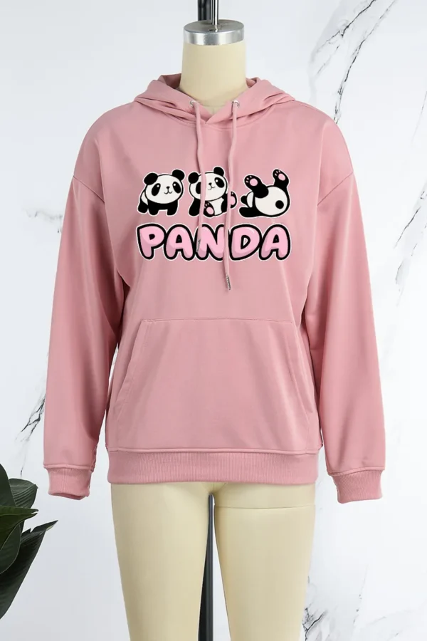 Pink Cute Print Hooded Collar Tops