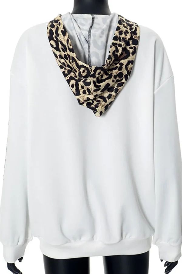Black Casual Leopard Print Pocket Hooded Tops