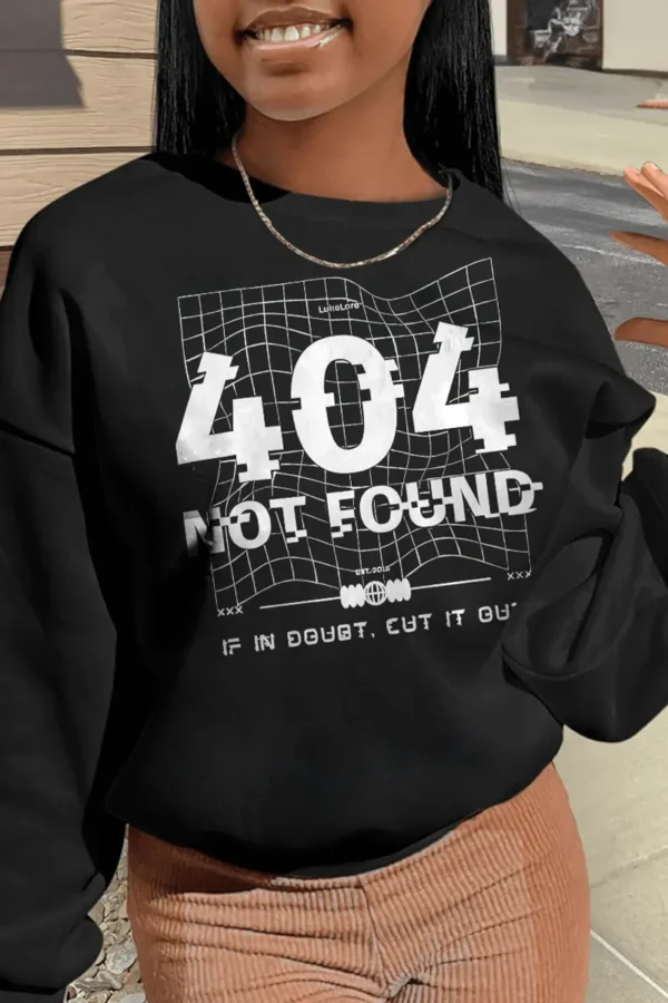 Black Casual Print Letter O Neck Tops