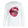 White Casual Street Lips Printed O Neck Tops