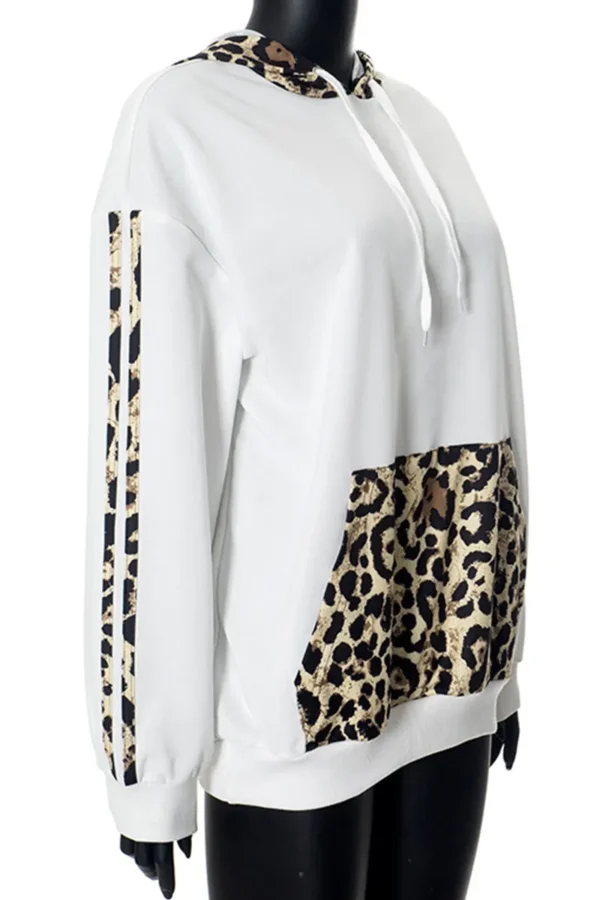 Black Casual Leopard Print Pocket Hooded Tops