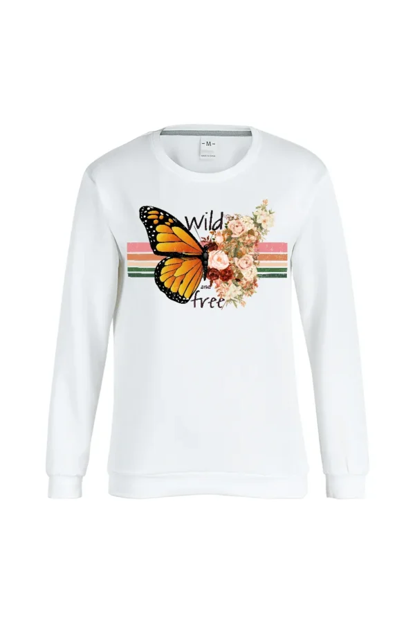 Street Print Butterfly Print O Neck Tops