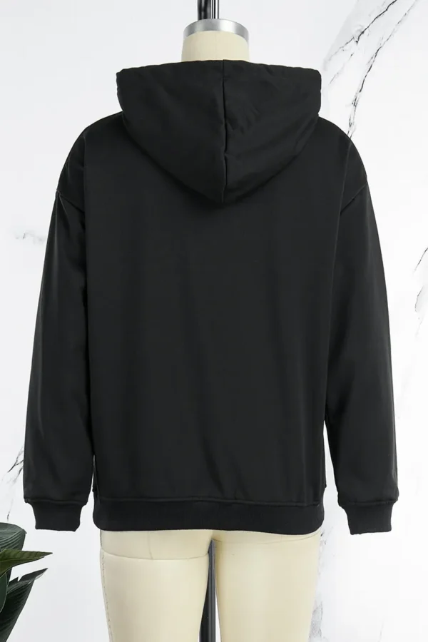 Black Casual Street Print Hooded Collar Sweatshirts