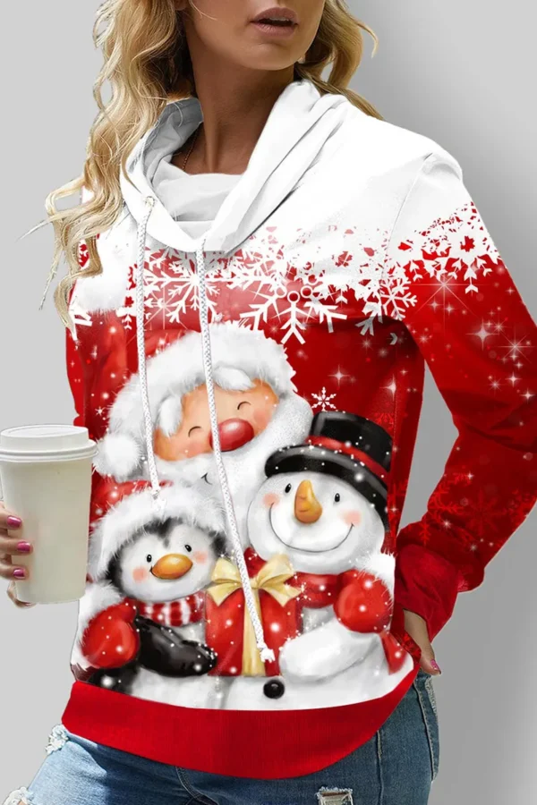 Casual Print Hooded Collar Tops