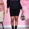 Black Casual Print O Neck Tops