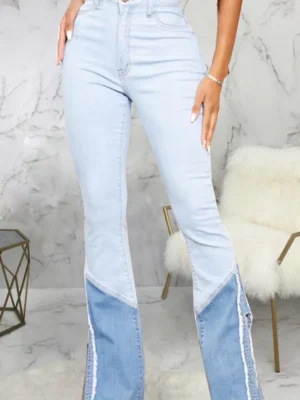 Baby Blue Casual Mid Waist Boot Cut Flare Leg Denim Jeans