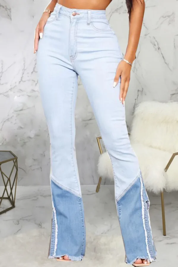 Baby Blue Casual Mid Waist Boot Cut Flare Leg Denim Jeans