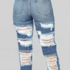 Baby Blue Zipper High Waist Straight Ripped Denim Jeans