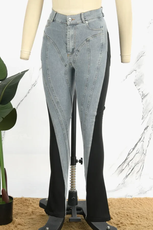 Baby Blue Casual Contrast High Waist Skinny Denim Jeans