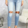 Blue Mid Waist Skinny Ripped Denim Jeans