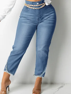 Fashion Casual Buttons Zipper High Waist Regular Jeans