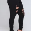 Black Casual High Waist Skinny Ripped Denim Jeans