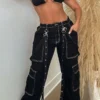 High Waist Regular Straight Leg Cargo Denim Jeans