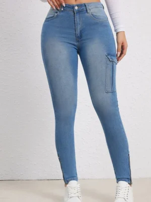 Blue Casual High Waist Skinny Denim Jeans