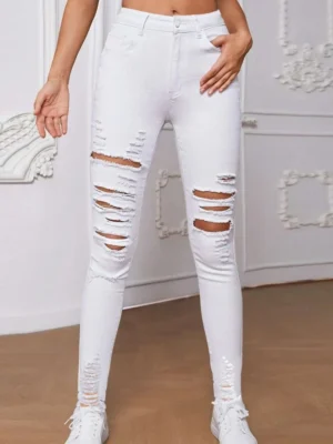 Casual Ripped High Waist Skinny Denim Jeans