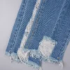 Baby Blue Zipper High Waist Straight Ripped Denim Jeans