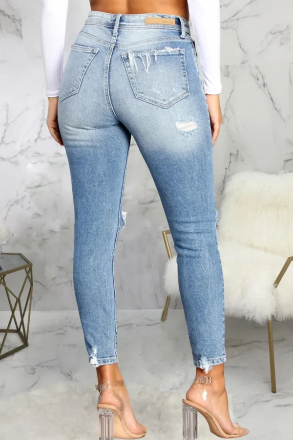 Blue Mid Waist Skinny Ripped Denim Jeans